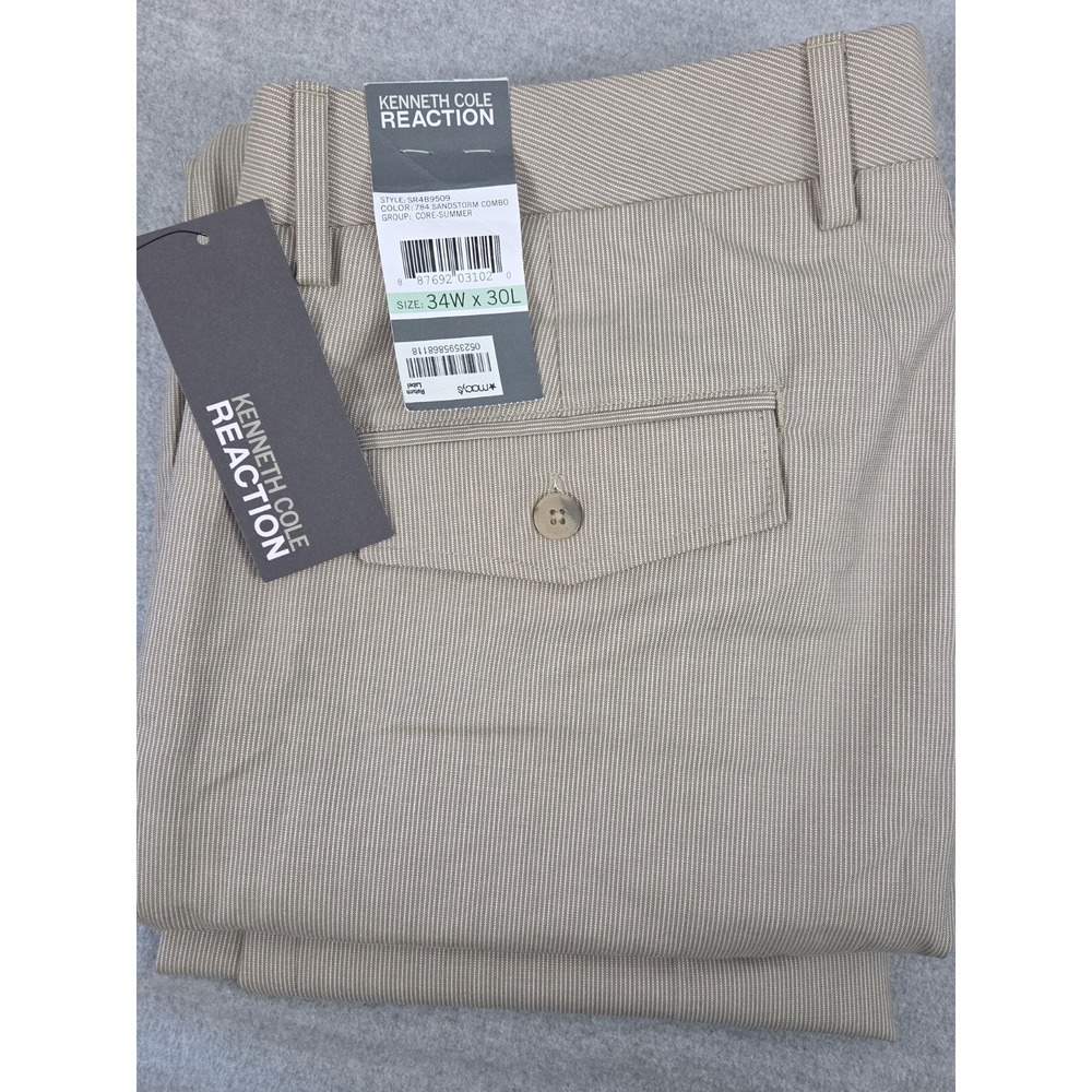 Kenneth‎ Cole Reaction 34x30 Summer Chino Pants Silk Blend Khaki Pinstripe NEW